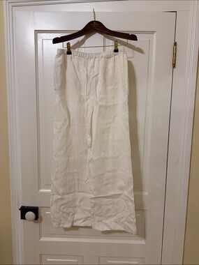 Women’s Cream Wide-Leg Linen Pants with Elastic Waist